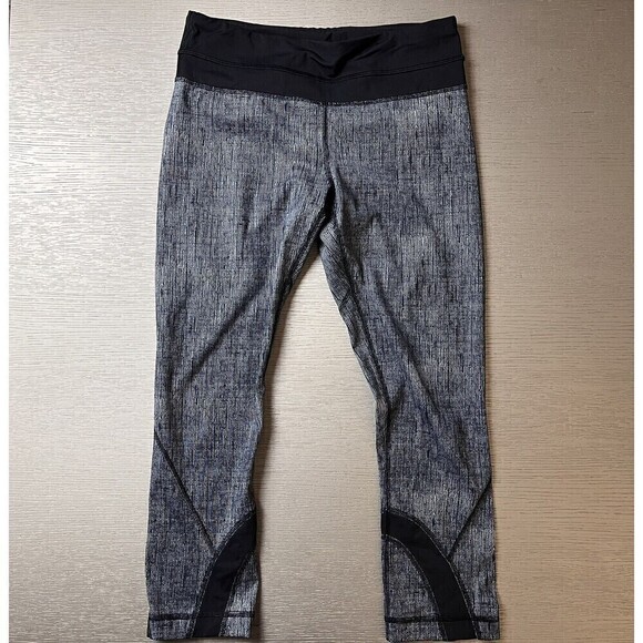 Lululemon Inspire Crop II Leggings Women 4 Black Dune Burlap Print All Luxtreme - Picture 1 of 6